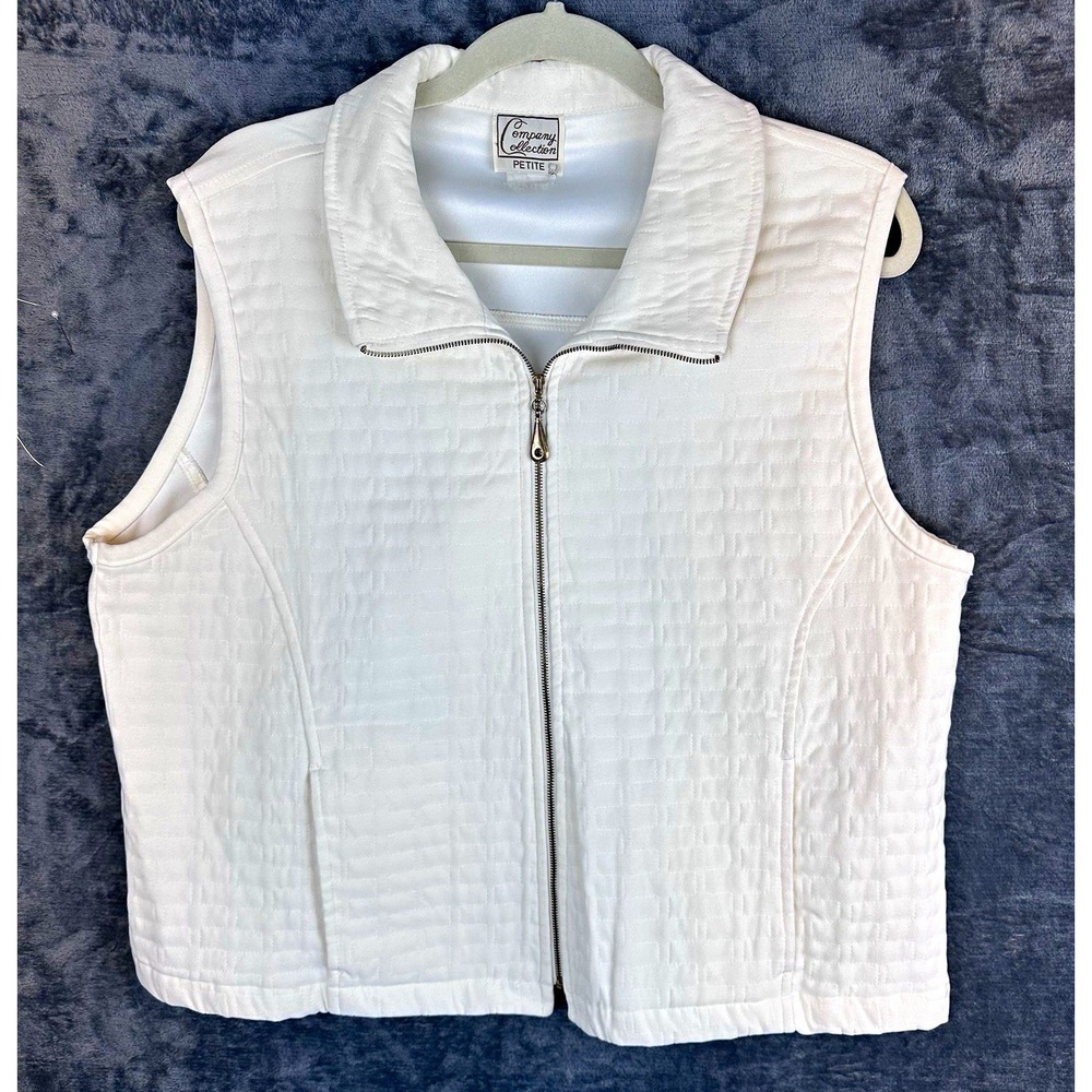 Company Collection Petite White Quilted Full Zip Sleeveless Vest Womens PL